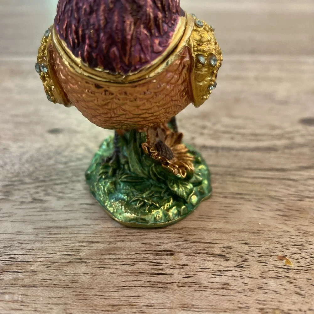 Bejeweled Colorful Rooster Jeweled  Trinket Box Hinged Magnetic Closure Small